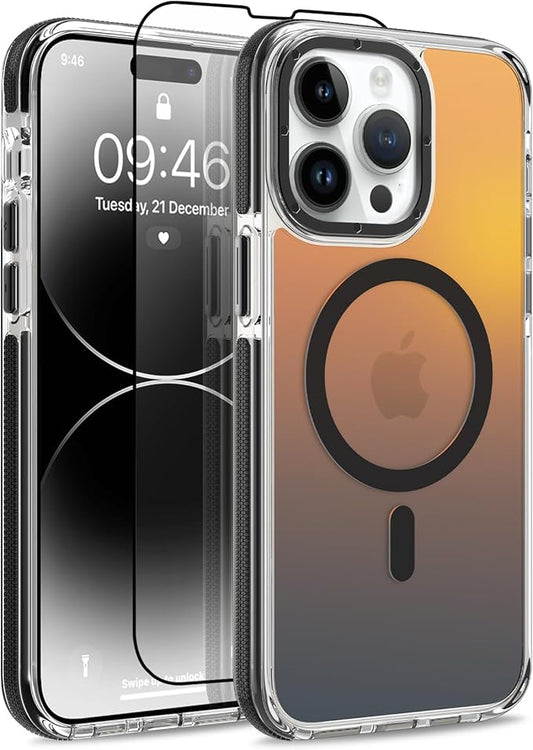 MOWIME Magnetic Case for iPhone 14 Pro Max [Compatible with Magsafe] [Cute Fashion Fluorescent Design] [1 Screen Protector] Slim Translucent Matte Case for iPhone 14 Pro Max 6.7" 2022, Black