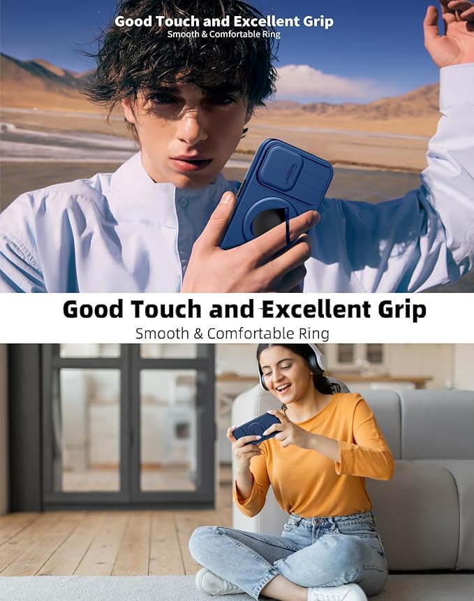 for iPhone 15 Pro Case Compatible with MagSafe Magnetic,with 2 Screen Protectors,Built-in Camera Cover,with Stand Ring,Military Grade Drop Shockproof Heavy Duty Protection Phone Bumper Blue