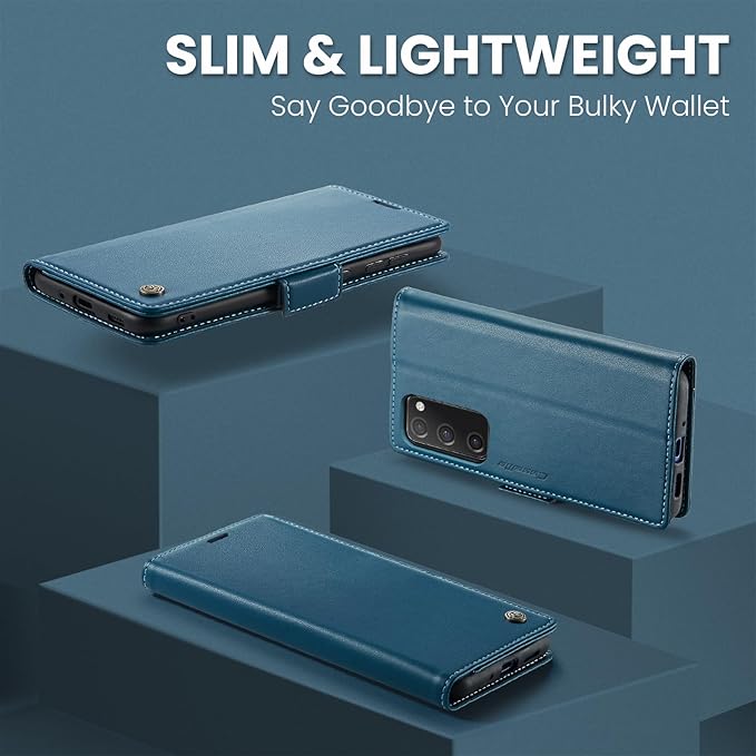 AUPAI for Samsung Galaxy S20 FE Wallet Case with Credit Card Holder, PU Leather RFID Blocking Folio Flip Kickstand Magnetic Clasp Protective Phone Cover for Women Men Blue