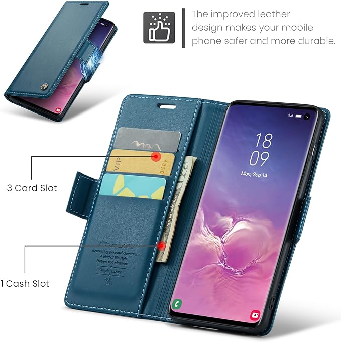 Case for Samsung Galaxy S10 Wallet Case, RFID Blocking PU Leather Flip Folio Cover Card Holder Kickstand Shockproof Phone Case Compatible with Samsung Galaxy S10, Blue