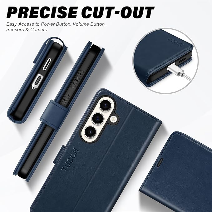 TUCCH Case for Galaxy S25 Plus, Wallet Case with [TPU Shockproof Interior Case] Stand RFID Blocking Card Holder, Magnetic PU Leather Protective Flip Cover Compatible with Galaxy S25 Plus 5G, Dark Blue