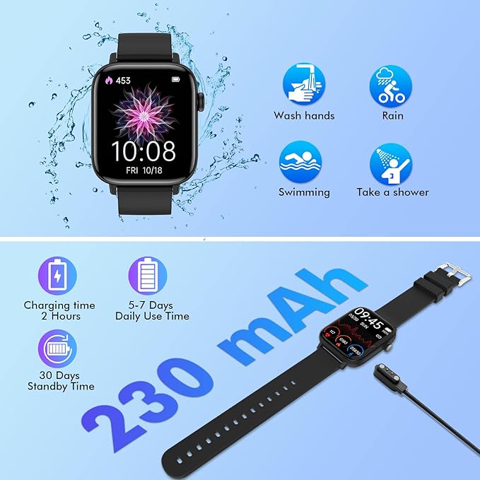 Smart Watch for Android iPhone, 1.9" Fitness Tracker with (Answer/Make Calls) IP 67 Waterproof Sport Digital Watches, Blood Pressure Heart Rate Monitor Step Counter Sleep Tracker