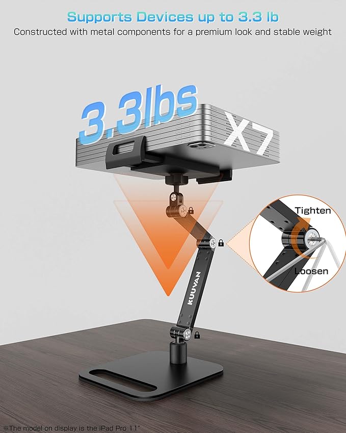 Tablet Stand Holder for iPad, Portable Monitor Stand Holder 15.6'',17.3'', Aluminum Alloy Foldable Arm Mount with 360° Swivel Desk Mount Compatible with 4.7-17.3inch Tablet, Cell Phone (Black)