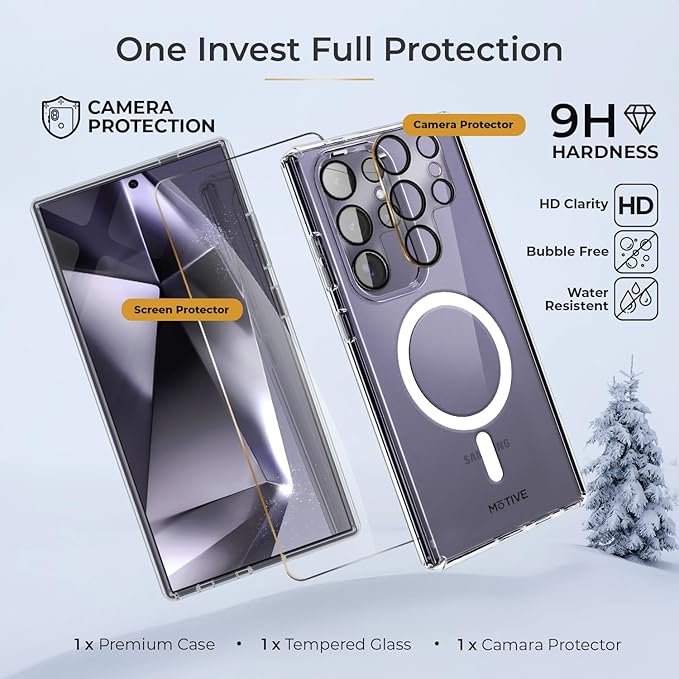 MOTIVE Compatible with Samsung Galaxy s24 Ultra Case with Belt Clip, [Military Grade Drop Protection] with Screen Protector & Camera Lens Protector, s24 Ultra Holster Case 6.8” | Clear