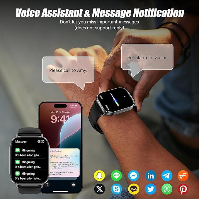 Smart Watch, 2.01" HD Touchscreen Fitness Watch, Bluetooth Calls, 120 Sports Modes Activity Tracker, 24/7 Heart Rate & Sleep Monitor, IP67 Waterproof, iOS Android Compatible (Black)