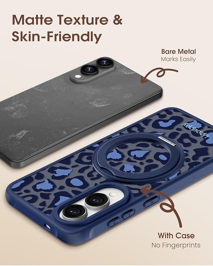for Samsung Galaxy S25 Edge Case with 360° Rotatable Magnetic Ring - Compatible with MagSafe, Semi-Transparent Soft-Touch Material Shockproof, Cute Blue Cheetah Print Design for Women Girl