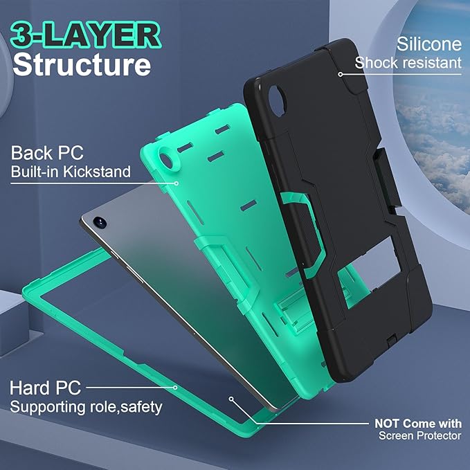 Case for Galaxy Tab A9 Plus 11 inch (2023), High Impact Protective Heavy Duty Shockproof Kickstand Cover for Samsung Galaxy Tab A9+ Plus 11" Model (SM-X210/X215/X216) Black+Mint Green