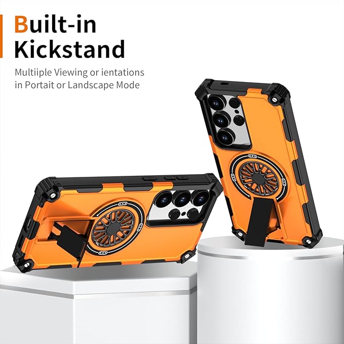 Magnetic Case for Galaxy S24 Ultra, Built-in Stand [Compatible with Mag-Safe] Shockproof Protective Cover Case for Samsung Galaxy S24 Ultra Orange