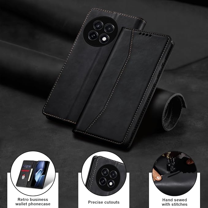 Jasonyu Flip Wallet Case for OnePlus 13R,Leather Magnetic Folio Cover with Card Holder,Kickstand - TPU Shockproof Durable Protective Phone Case,Black