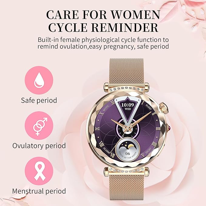 Smart Watch for Women, Fitness Tracker for Android/iOS, 1.19" AMOLED Screen Smartwatches with Female Cycle, Heart Rate, Sleep Monitor, Activity Tracking (2 Watch Bands) (Silver)