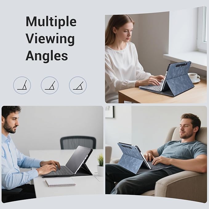 CoBak Case for Microsoft Surface Pro 12" (2025), Premium Business Cover with Multi-Angle Stand, Embedded Stylus Holder, Keyboard Support & Built-in Organizer – Tailored for Professionals,Navy Blue