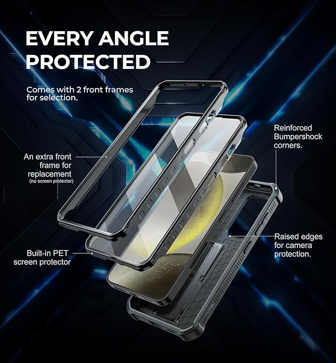 Dexnor for Samsung Galaxy S24 Case with Built-in Slide Camera Cover & Screen Protector & Kickstand, Heavy-Duty Shockproof Rugged Case Full-Body Bumper Protective Cover for Galaxy S24 (2024),Black