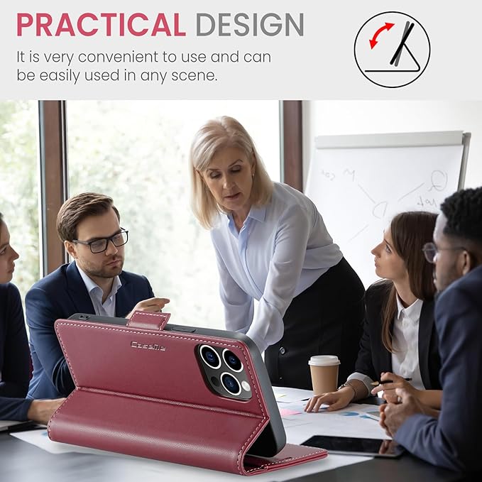 for iPhone 12 Pro Max Case, Premium PU Leather Wallet Case Flip Cover with [RFID Blocking][Card Holder][Stand Function] Shockproof Protective for iPhone 12 Pro Max, Red