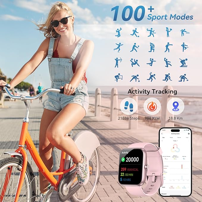 Smart Watch with Alexa Built-in, 1.83" HD Touchscreen & Fitness Tracker with Message Call Function, 24/7 Heart Rate/Sleep Monitor, 120+ Sport Modes, IP68 Waterproof, for Android iPhone (Pink)