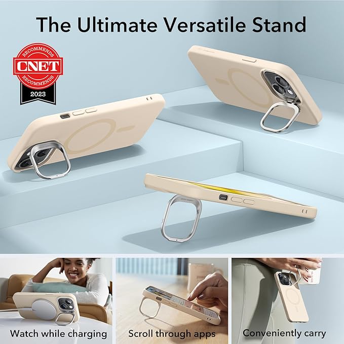 ESR for iPhone 15 Plus Case, MagSafe Silicone Case with Stand, Military-Grade Protection, Built-in Camera Stash Stand, Magnetic Phone Case for iPhone 15 Plus, Cloud Series,Light Tan