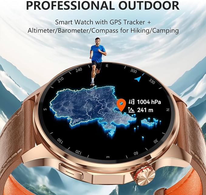 Smart Watches for Men,1.46" GPS Fitness Tracker (Make Calls/Answer), Heart Rate,AI,Bluetooth Call/Text Reply,Compass/Altitude/Barometer,100+ Sports Mode,Waterproof for Android iOS with 2 Straps