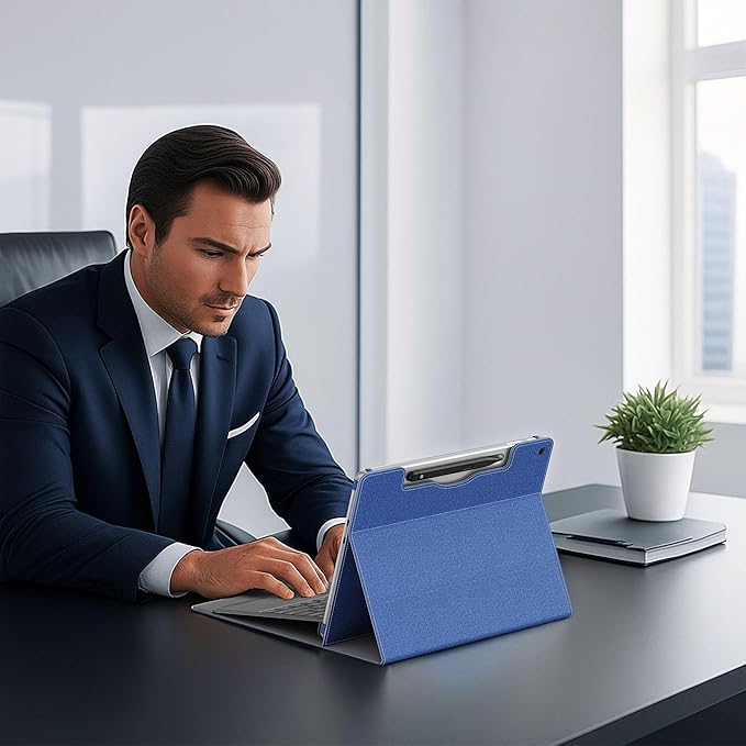 Laptop Case for Microsoft Surface Pro 1st Edition 12-inch, PU Leather Tablet Protective Cover with Multi-Angle Built-in Kickstand & Pen Holder, (Blue)