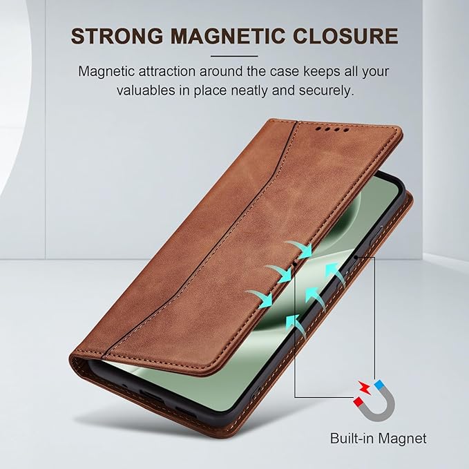 Jasonyu Flip Wallet Case for Google Pixel 10 Pro XL 5G,Leather Magnetic Folio Cover with Card Holder,Kickstand - TPU Shockproof Durable Protective Phone Case,Brown