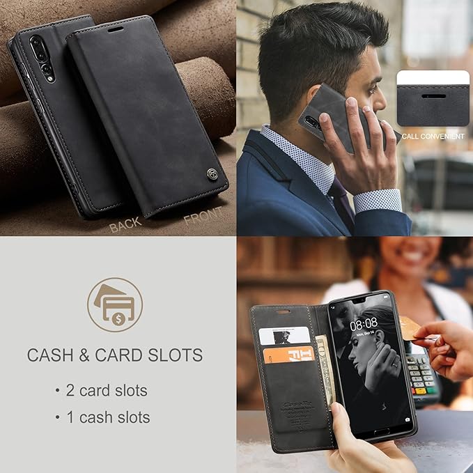 for Huawei P20 Pro Case, Flip Wallet Leather Case with Card Holder Magnetic Closure Shockproof Kickstand Protective Phone Cases Cover for Huawei P20 Pro,Black