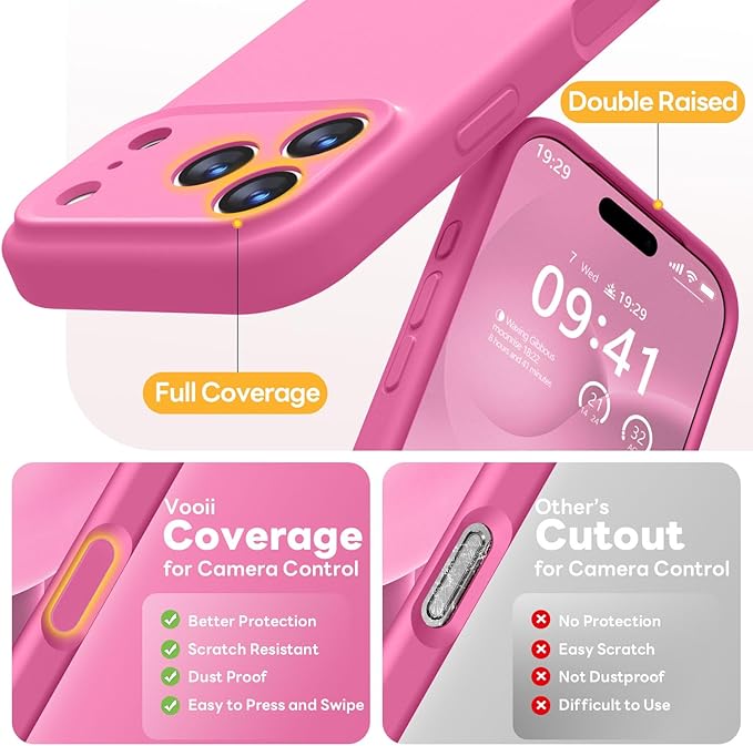Vooii Magnetic Compatible with iPhone 17 Pro Max Case (Compatible with Magsafe) (Upgraded Camera Protection) Liquid Silicone Shockproof Full Body Protective Phone Cover for Women Men, Pitaya, 6.9”
