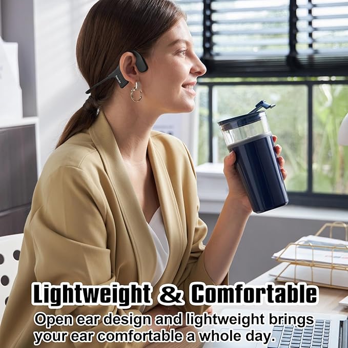 Upgraded Bone Conduction Headphones Bluetooth 5.3 Headset - IP68 Waterproof Wireless Headphone, 32G MP3 Memory, 12Hrs Sport Earphones for Swimming, AI Noise Cancel, Open-Ear Comfort