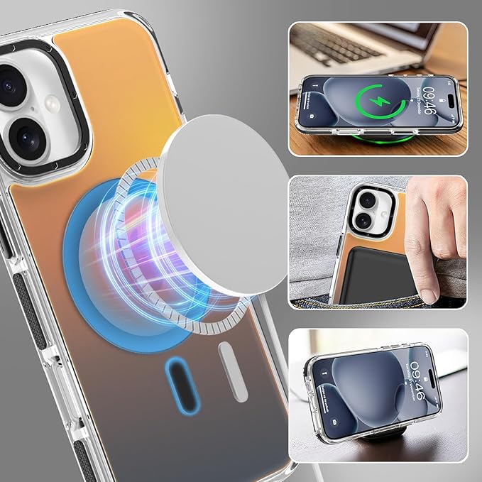 MOWIME Magnetic Case for iPhone 17 [Compatible with Magsafe] [Cute Fashion Fluorescent Design] [1 Screen Protector] Slim Translucent Matte Case for iPhone 17 6.3" 2025, Black