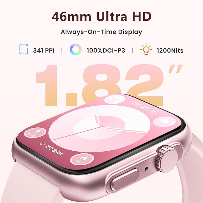 Smart Watch for Men Women, Bluetooth Call, 120+ Sports Modes, Sleep Tracking, Step & Calorie Counter, Water Resistant Smartwatch for Android iPhone (Pink)