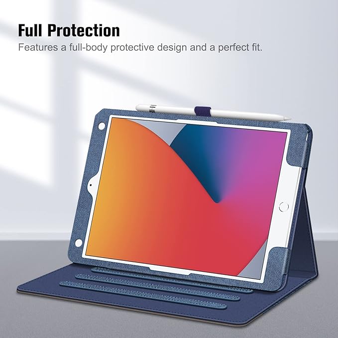 Fintie Case for iPad 9th / 8th / 7th Generation (2021/2020/2019) 10.2 Inch - [Corner Protection] Multi-Angle Viewing Stand Cover with Pocket & Pencil Holder, Auto Sleep Wake, Denim Indigo