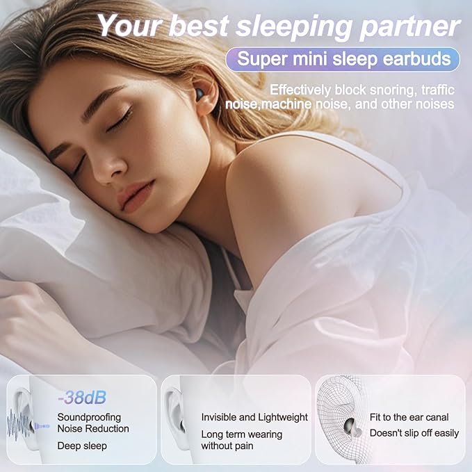 Sleep Earbuds, Invisible Mini Headphones Wireless Bluetooth, Sleep Headphones for Side Sleepers, Small Ear Buds, Hidden Earbuds for Work, Suitable for Sleep, Work, Exercise (Nude)