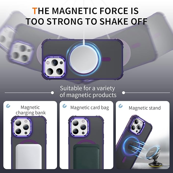 Magnetic for iPhone 14 Pro Max Case Purple with MagSafe Wireless Charging Heavy Duty Military-Grade Shockproof Protection Adjustable Kickstand Slim Matte Anti-Fingerprint Cover Men Women