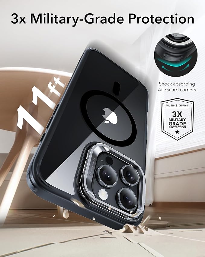 ESR for iPhone 16 Pro Max Case, Compatible with MagSafe, Military-Grade Protective Case for iPhone 16 Pro Max,Built-in Stash Stand , Scratch-Resistant Back Cover, Classic Series, Clear Black