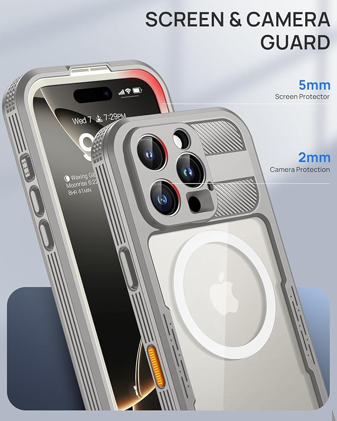 Lanhiem Magnetic for iPhone 16 Pro Case, IP68 Waterproof Dustproof Case, [Compatible with Magsafe] [Built-in Screen Protector] Full Body Heavy Duty Rugged Phone Cover 6.3 inch, Natural