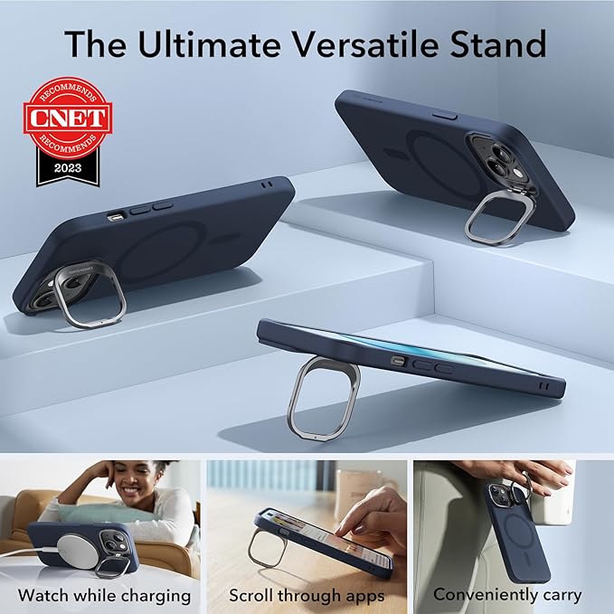 ESR for iPhone 15 Plus Case, MagSafe Silicone Case with Stand, Military-Grade Protection, Built-in Camera Stash Stand, Magnetic Phone Case for iPhone 15 Plus, Cloud Series,Dark Blue