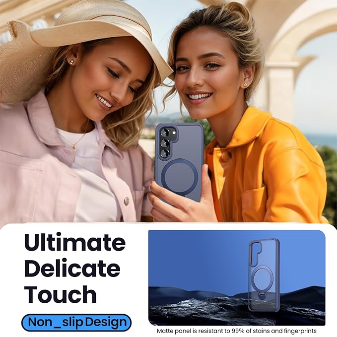 Magnetic for Samsung Galaxy S24 Case,with Built-in Kickstand,[Compatible with Magsafe][Military Grade Shockproof][DropProof][Slim&Tough] Translucent Matte Feeling Case, Blue