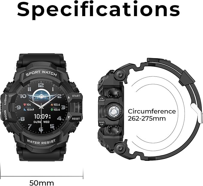 MIDDOW Military Smart Watch with Flashlight (Answer/Make Call) Compass, Heart Rate/Sleep/Sports Tracker, IP68 Waterproof, Long Battery Life, HD Screen, Android & iOS (Camo Green)