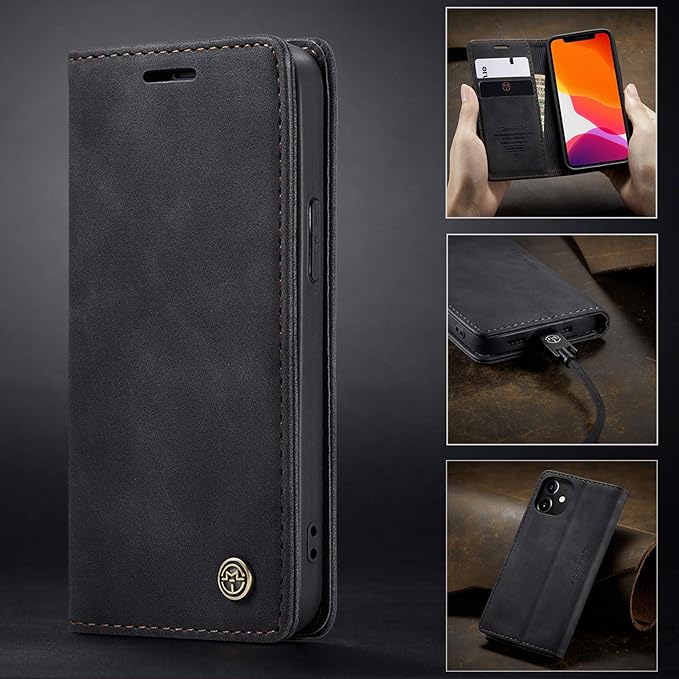 for iPhone 12 Mini Case 5.4", Flip Wallet Leather Case with Card Holder Magnetic Closure Shockproof Kickstand Protective Phone Cases Cover for iPhone 12 Mini,Black