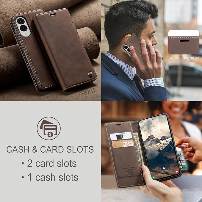 for Samsung Galaxy S25 Edge Case, Flip Wallet Leather Case with Card Holder Magnetic Closure Shockproof Kickstand Protective Phone Cases Cover for Galaxy S25 Edge, Coffee