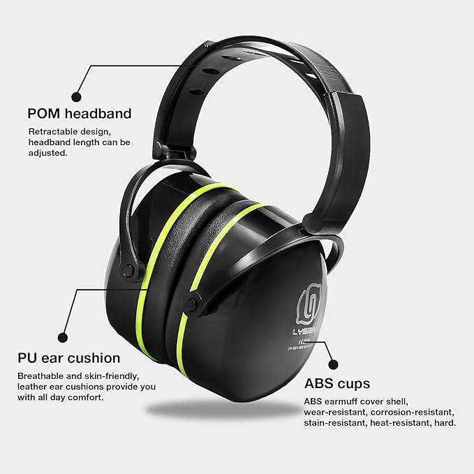 LYSIAN Foldable Noise Reduction Earmuffs, Hearing Protection Safety Ear Muffs for Shooting, Workshop,Loud Security Events