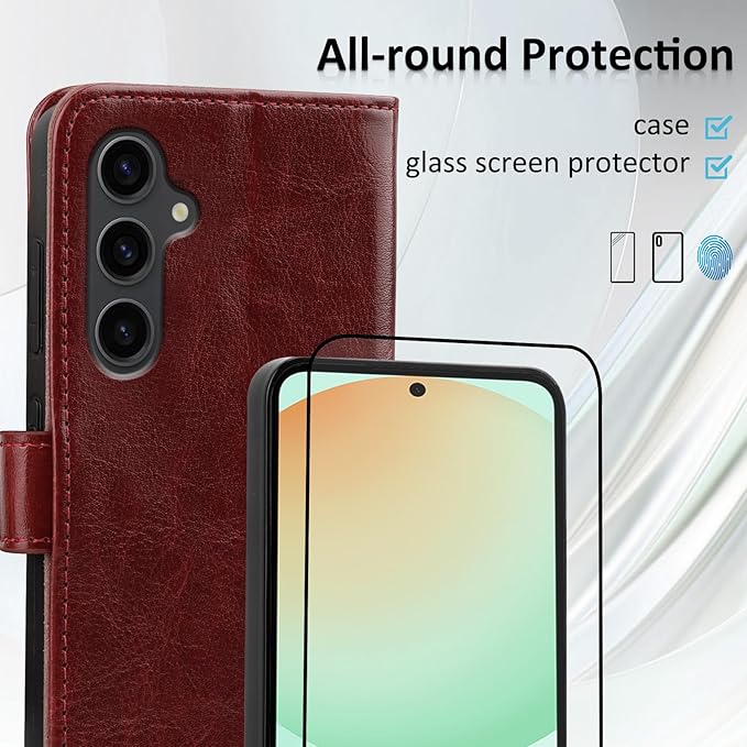 MONASAY Wallet Case Fit for Samsung Galaxy S24 FE 6.1 inch 5G,[RFID Blocking] Flip Folio Leather Cell Phone Cover with Credit Card Holder, Burgundy