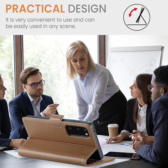 Case for Samsung Galaxy S20 Wallet Case, RFID Blocking PU Leather Flip Folio Cover Card Holder Kickstand Shockproof Phone Case Compatible with Samsung Galaxy S20, Brown