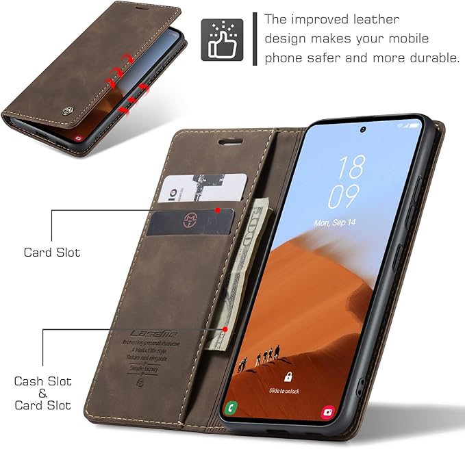 for Samsung Galaxy S23 FE Case, Flip Wallet Leather Case with Card Holder Magnetic Closure Shockproof Kickstand Protective Phone Cases Cover for Samsung S23 FE,Coffee