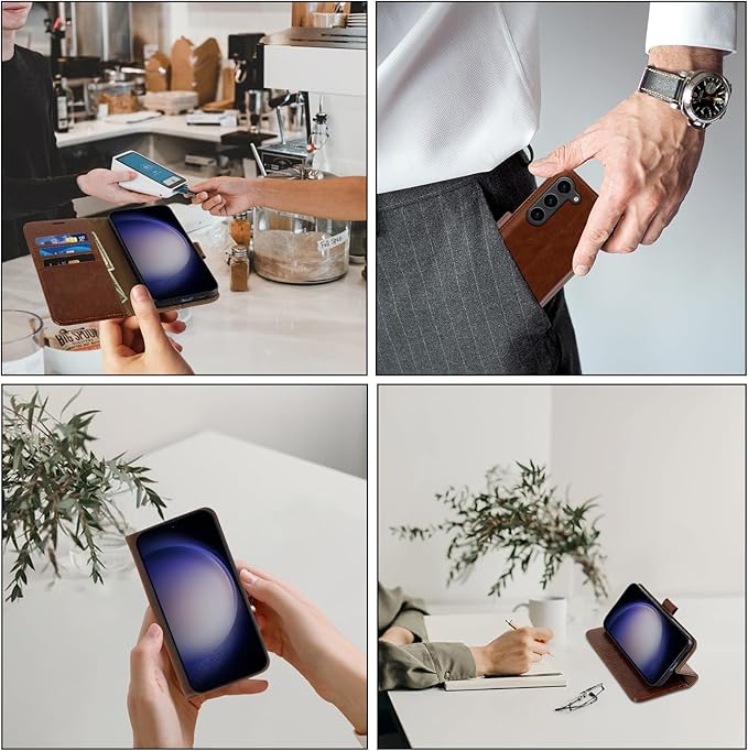 MONASAY Wallet Case Compatible for Galaxy S23 5G,[RFID Blocking] Flip Folio Leather Cell Phone Cover with Credit Card Holder, 6.1 inch, Brown