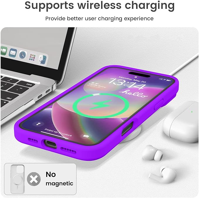 Vooii Compatible with iPhone 16 Pro Case, Liquid Silicone Upgrade [Camera Protection] [Soft Anti-Scratch Microfiber Lining] Shockproof Phone Case for iPhone 16 Pro 6.3 inch - Neon Purple
