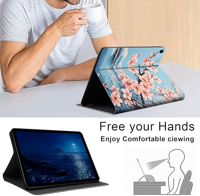 Case for Samsung Galaxy Tab A9+/A9 Plus 11” 2023 Model (SM-X210/X216/X218), Slim PU Leather Stand Cover with Auto Wake/Sleep, Multi-Angle Viewing & Shockproof, Peach Blossoms