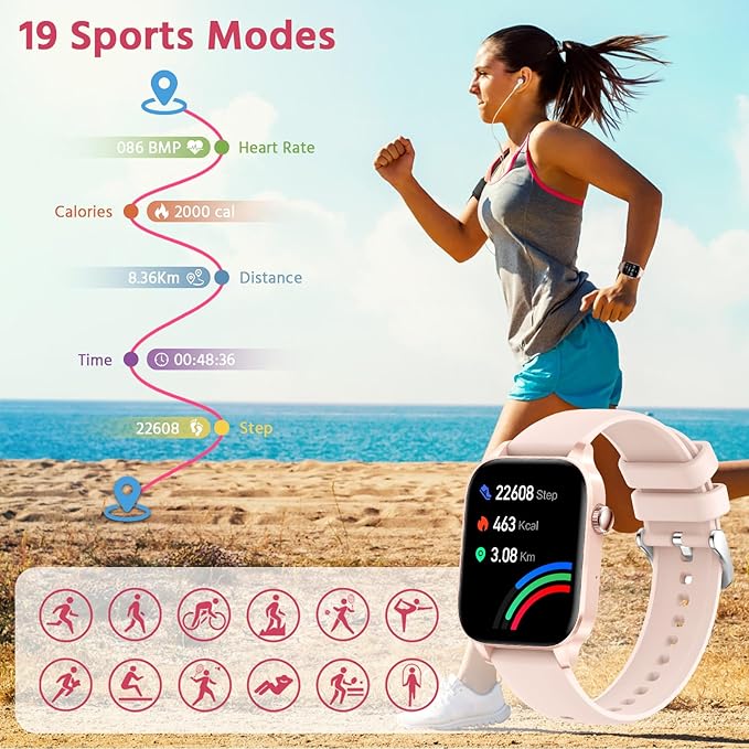 Pink Smart Watch for Women, 1.85" Large Screen Fitness Watch with Bluetooth Call/Voice Assistant, Ultra-Light Smartwatch with Sleep Tracker for Android and iPhone