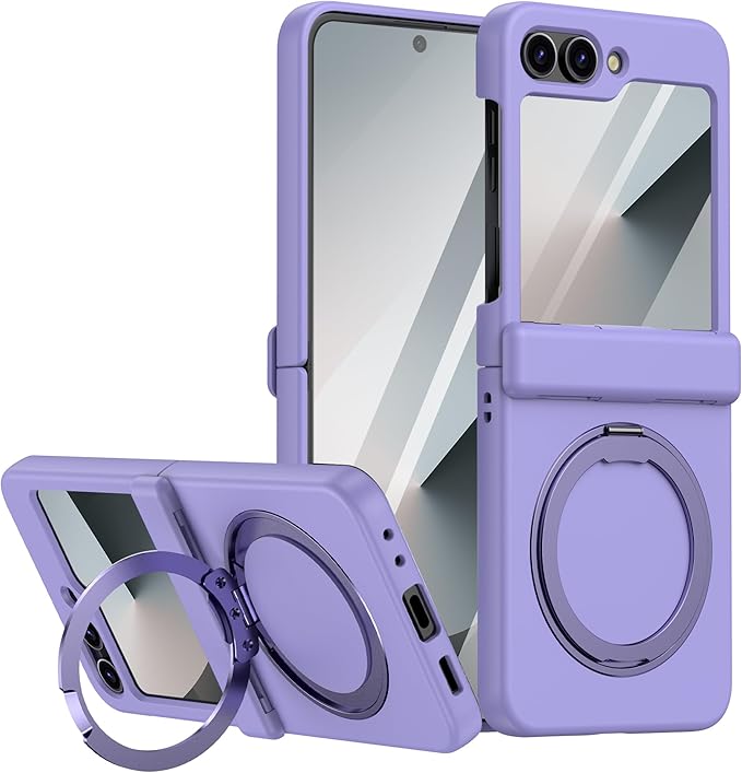 Magnetic Case for Samsung Galaxy Z Flip 6 Compatible with Magsafe, Built-in Kickstand & TPU Hinge Protection Flip 6 Case, Matte PC Cover Ultra Shockproof Phone Case for Z Flip6 (Light Purple)