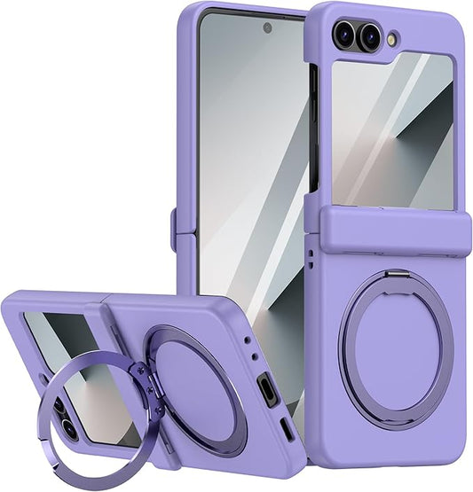 Magnetic Case for Samsung Galaxy Z Flip 6 Compatible with Magsafe, Built-in Kickstand & TPU Hinge Protection Flip 6 Case, Matte PC Cover Ultra Shockproof Phone Case for Z Flip6 (Light Purple)