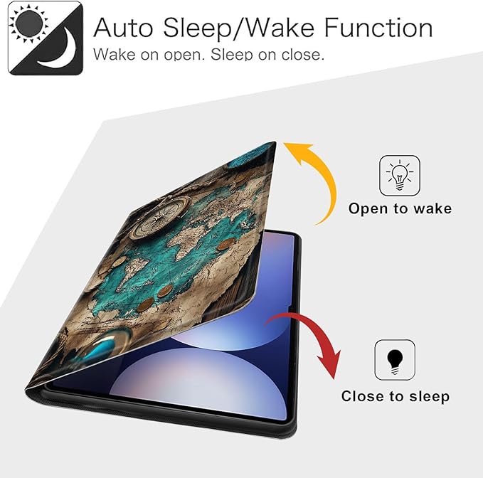 Case for Samsung Galaxy Tab S10 Plus/ S9 FE Plus/ S9 Plus 5G Tablet 12.4'', Slim PU Leather Stand Cover with Auto Wake/Sleep, Multi-Angle Viewing & Shockproof, Ancient Map