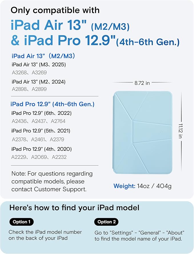 MOFT Dynamic Folio Case for iPad Air 13 Inch M3/M2 (2025/2024), iPad Pro 12.9 6th/5th/4th Gen, Silm Magnetic Stand Case with 20+ Viewing Angles, Auto Wake/Sleep, Soothing Mist x Misty Cove