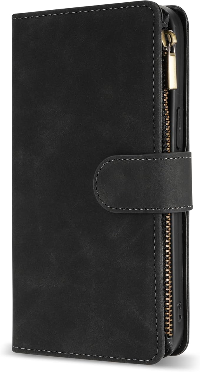 ZZXX for Samsung Galaxy S24 Ultra Wallet Case with RFID Blocking Card Slot PU Leather Zipper Flip Folio with Strap Kickstand Protective Cover for Samsung Galaxy S24 Ultra Case Wallet(Black-6.8 inch)
